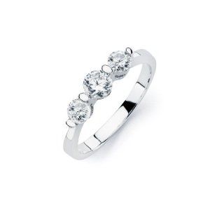 Sterling Silver 3 Stone Cubic Zirconia Engagement Ring Past, Present And Future Jewelry