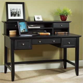 Home Styles Furniture Bedford Solid Wood Executive Home Office Writing Desk with Hutch Set in Ebony   5531 152