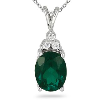 Sterling Silver 2 1/4ct TGW Created Emerald and Diamond Accent Necklace Gemstone Necklaces