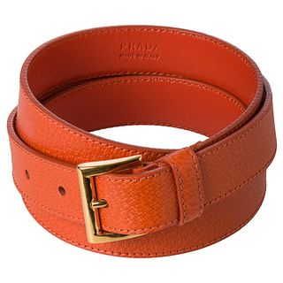 Prada 'Cinghiale' Orange Textured Leather Belt Prada Designer Belts