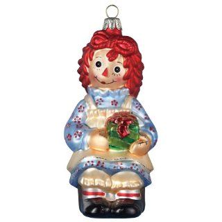 Raggedy Ann With Present Glass Ornament Christmas Holiday Doll Handpainted   Decorative Hanging Ornaments