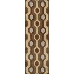 Hand tufted Brown Contemporary Breaux Wool Geometric Rug (3' x 12') Surya Runner Rugs