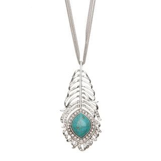 ABS Turquoise Feather Pendant Necklace ABS by Allen Schwartz Fashion Necklaces