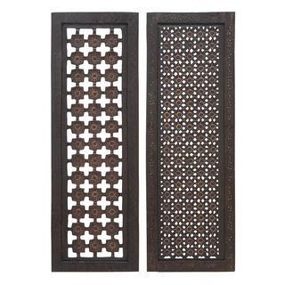 Elegant Two Assorted Wood Wall Panels Sculpture Accent Pieces