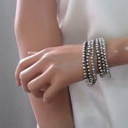 Trendy Round Silver Beads Triple Layer Bracelet (Thailand) Bracelets