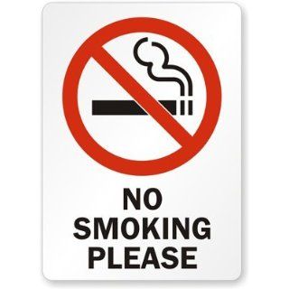 No Smoking Please (with symbol)   vertical Plastic Sign, 10" x 7" Industrial Warning Signs
