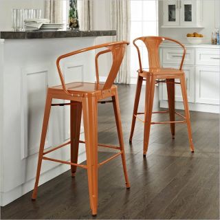 Crosley Furniture Amelia Metal Cafe Barstool with Back in Orange (set of 2)   CF500730 OR