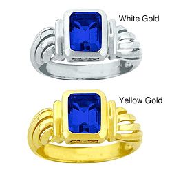 10k Gold Emerald cut Synthetic Sapphire Solitaire Ring Gemstone Rings