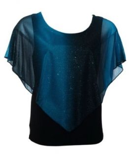 eVogues Plus Size Glitter Layered Look Poncho Top Teal Tank Top And Cami Shirts