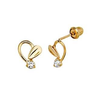 14K Yellow Gold 7.4mm(H)x7mm(W) CZ Artsy Heart Stud Earrings with Screw back for Women and Children The World Jewelry Center Jewelry