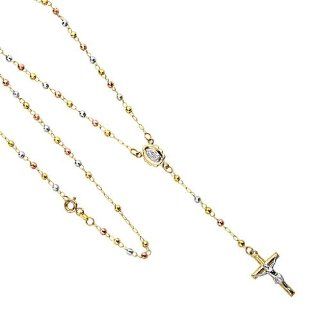 14K Tri color Gold 2.5mm Beads Our Lady Guadalupe Crucifix Rosary Necklace with Spring ring Clasp   18" Inches The World Jewelry Center Jewelry