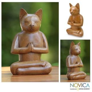 Suar Wood 'Cat In Deep Meditation' Sculpture (Indonesia) Novica Statues & Sculptures