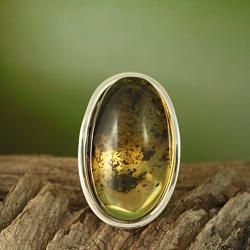 Sterling Silver Freeform Cognac Baltic Amber Adjustable Ring (Lithuania) Rings