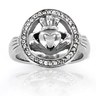 ELYA Stainless Steel Cubic Zirconia Claddagh Ring West Coast Jewelry Cubic Zirconia Rings