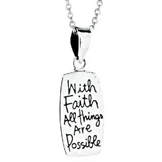 Sterling Silver Message Pendant "With Faith All Things Are Possible" Jewelry
