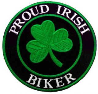 Proud Irish Biker Embroidered Patch Lucky Clover Shamrock Iron On Ireland Emblem Clothing