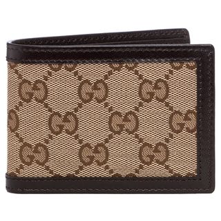 Gucci Beige/ Ebony Mini Logo Canvas Bi fold Wallet Gucci Designer Wallets