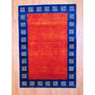 Indo Hand knotted Gabbeh Red/ Blue Wool Rug (4'8 x 6'9) 5x8   6x9 Rugs