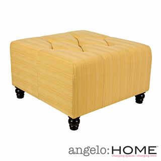 angeloHOME Duncan Golden Yellow Groove Large Diamond Tufted Cube Ottoman ANGELOHOME Ottomans