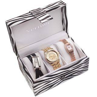 Vernier 3 Piece Watch Set in Zebra Print Box Vernier Women's Vernier Watches