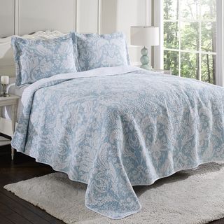 Laura Ashley Connemara Blue Reversible Cotton 3 piece Quilt Set Laura Ashley Quilts