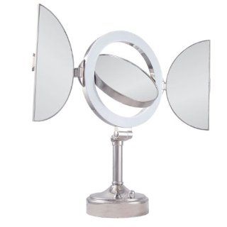 Zadro Surround Light Dual Sided Lighted Fluorescent Pivoting Mirror, Satin Nickel  Personal Makeup Mirrors  Beauty