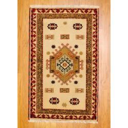 Indo Hand Knotted Kazak Ivory/Rust Wool Area Rug (3' x 5') 3x5   4x6 Rugs
