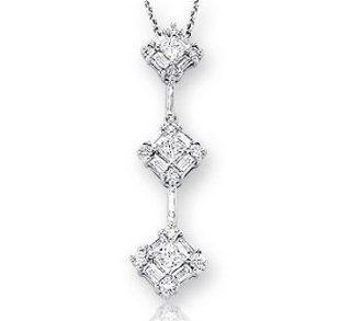 Diamond 14k 3 Stone Past Present Future Drop Pendant Necklace Jewelry