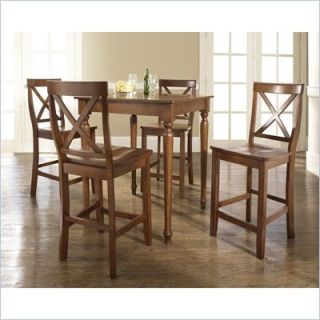 Crosley Furniture 5 Piece Pub Dining Set with Turned Leg and X Back Stools in Classic Cherry Finish   KD520009CH