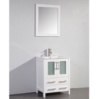 Ceramic Top 24 inch Sink Bathroom Vanity White and Matching Framed Mirror Bathroom Vanities