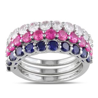 Miadora Sterling Silver Tri Color Sapphire Ring Miadora Gemstone Rings