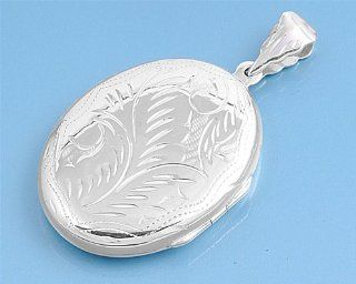 Sterling Silver   Oval Locket Pendant   Engraved Finish   38mm Height Locket Necklaces Jewelry