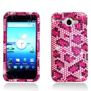 PINK LEOPARD Rhinestone/Crystal/Bling/Diamond Hard Case Cover For Huawei Mercury M886 (Cricket) Cell Phones & Accessories