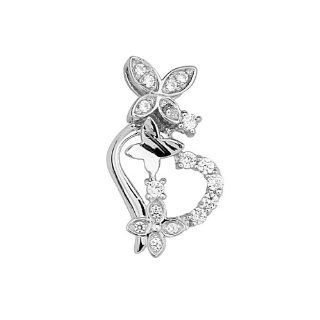 .925 Sterling Silver Rhodium Plated CZ Heart and Butterflys Design Fashion Charm Pendant The World Jewelry Center Jewelry