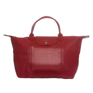 Longchamp 'Le Pliage Cuir' Medium Red Leather Handbag Longchamp Designer Handbags
