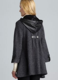 For Cynthia Two Pocket Hi Lo Wool Coat With Faux Leather Hood & Detail For Cynthia Jackets