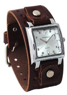 Nemesis #BBB516S Men's Dark Brown Wide Leather Cuff Band Analog Silver Dial Watch at  Men's Watch store.