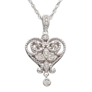 Silver 1/10ct TDW Diamond Vintage inspired Heart Necklace (H I, I2 I3) Diamond Necklaces