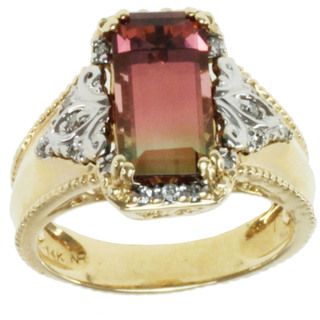 Michael Valitutti 14k Two tone Gold Bi color Tourmaline and Diamond Ring Michael Valitutti Gemstone Rings