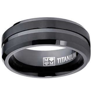 Oliveti Men's Black Brushed Titanium Beveled Edge Comfort Fit Band Ring Men's Rings