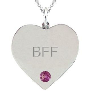 10k Gold June Birthstone Rhodolite Engraved 'BFF' Necklace Gemstone Necklaces