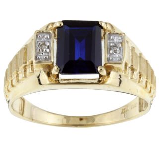 10k Gold Created Sapphire and Diamond Men's Ring (Size 10) Men's Rings