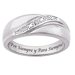 Sterling Silver Diamond Accent 'Por Siempre y Para Siempre' Engraved Band Diamond Rings