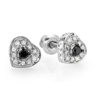 Sterling Silver 1/4ct TDW Black and White Diamond Heart Shaped Stud Earrings Diamond Earrings