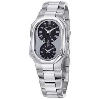 Philip Stein Women's 2 G CB SS 'Signature' Black Dial Stainless Steel Dual Time Watch Philip Stein Women's Philip Stein Watches