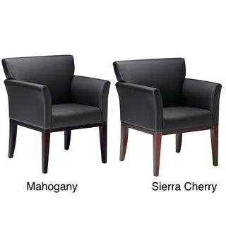 Mayline Mercado Black Leather Visitor Chair with Solid Wood Legs Visitor Chairs