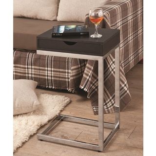 Cappuccino Chrome Finish Chairside End Table with Drawer Coffee, Sofa & End Tables