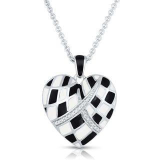 Sterling Silver Black and White Checker Diamond Heart Necklace Diamond Necklaces