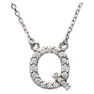 14k White Gold Diamond Alphabet Letter Q Necklace (1/6 Cttw, GH Color, l1 Clarity), 16.25" Simbolo Collection Jewelry