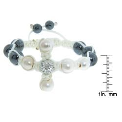 Eternally Haute Hematite, FW Pearl and Czech Crystal Macrame Cross Bracelet (9 10 mm) Eternally Haute Pearl Bracelets